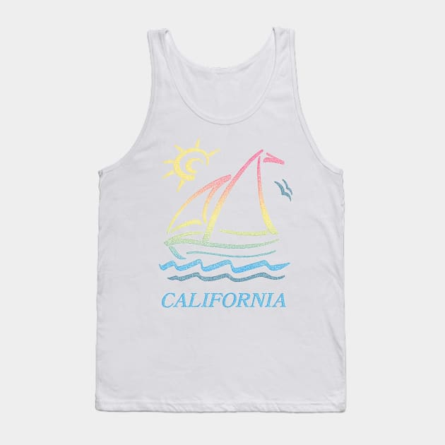 80s Vintage Style / California Aesthetic Sailboat Faded Design Tank Top by DankFutura